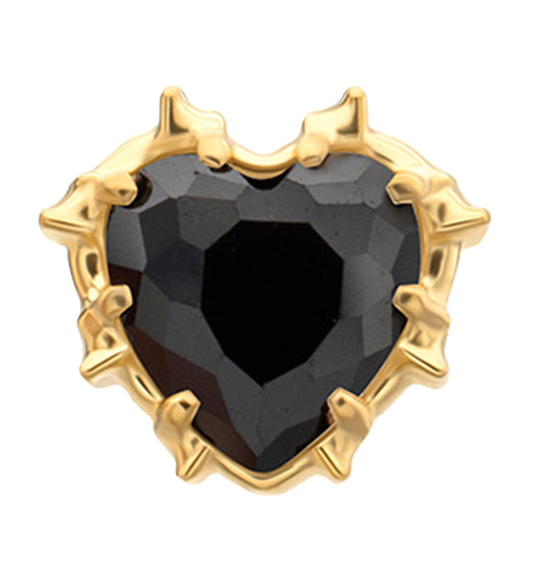 24kt Gold PVD Barbed Heart Black CZ Titanium Threadless Top