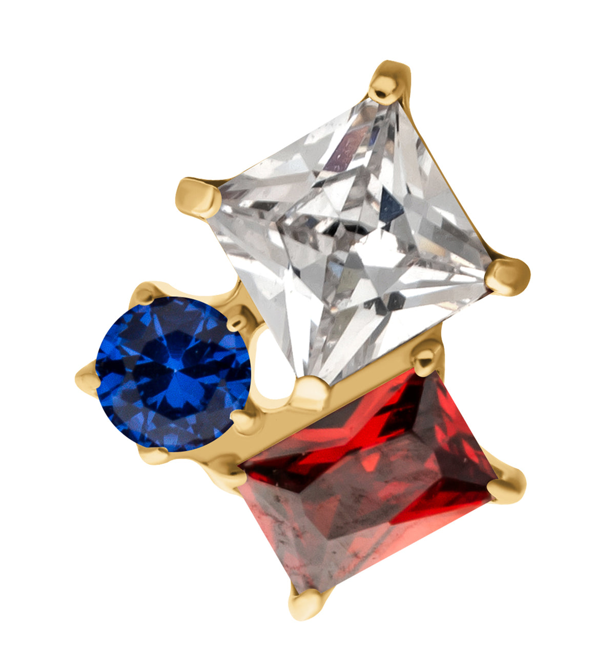 24kt Gold PVD Amalgam Blue and Garnet CZ Titanium Threadless Top