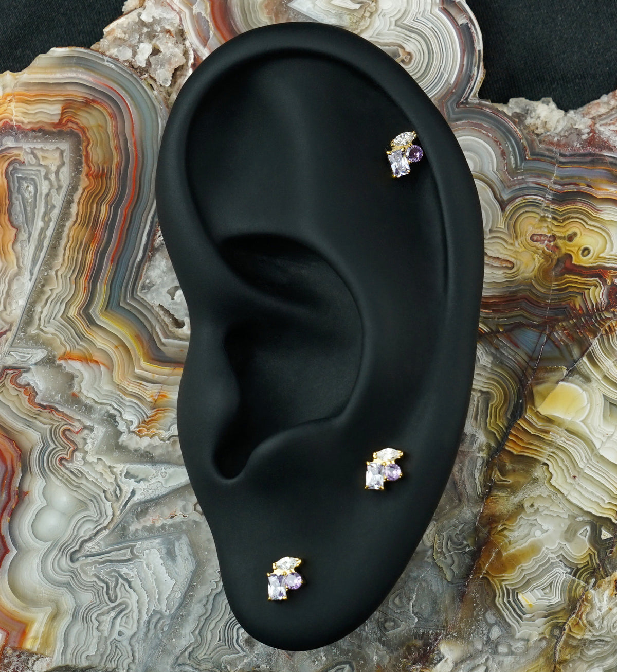 24kt Gold PVD Bramble Amethyst CZ Titanium Threadless Top