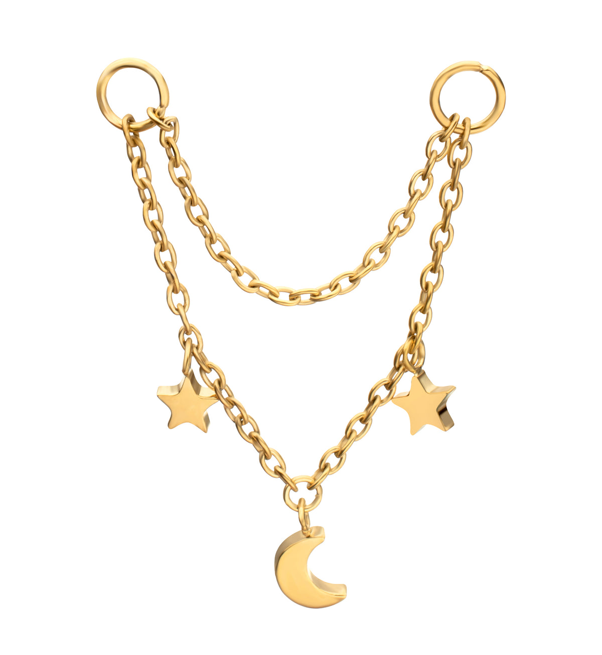 24kt Gold PVD Celestial Dangle Titanium Double Connecting Piercing Chain
