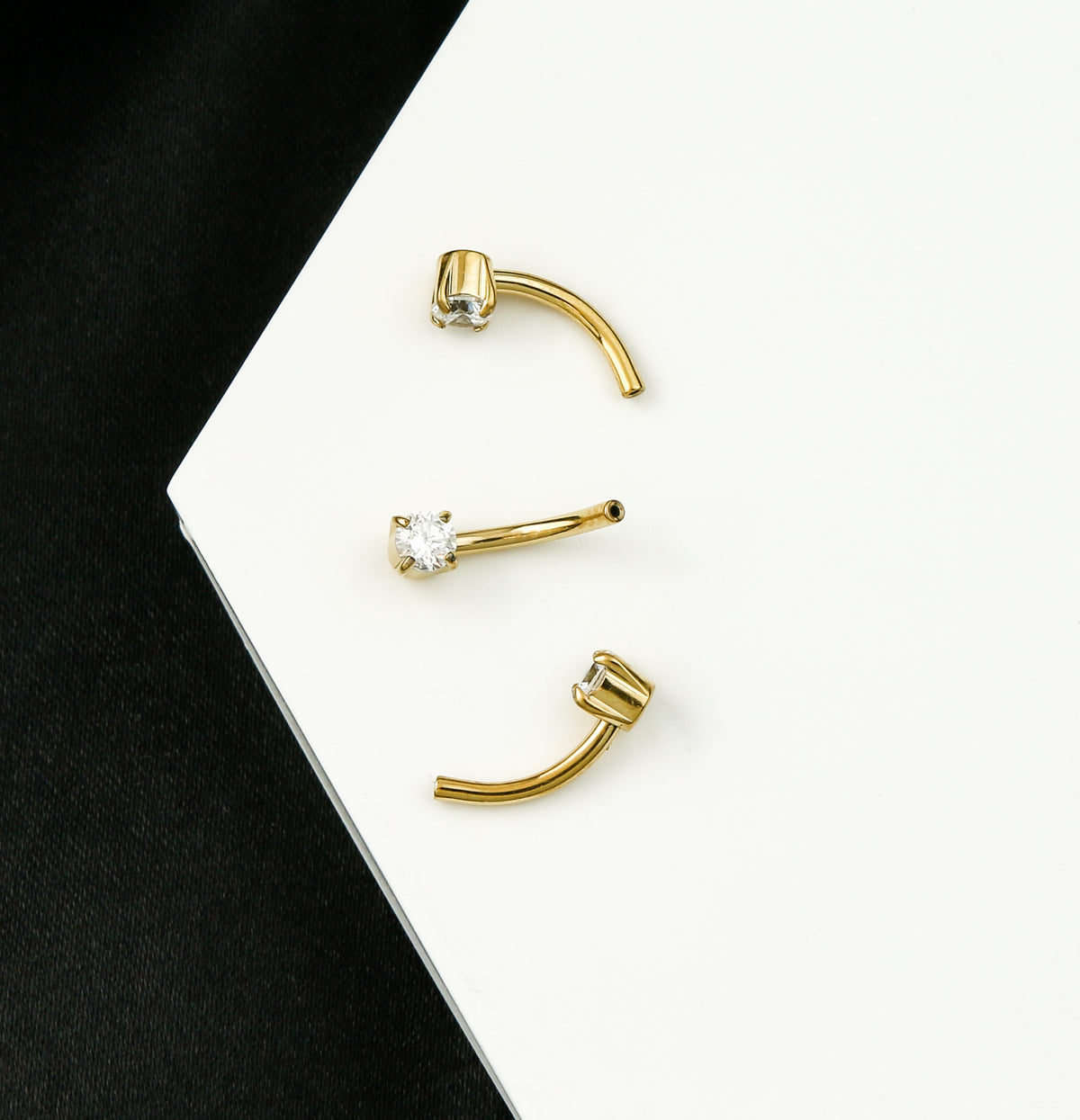 24kt Gold PVD Clear CZ Titanium Threadless Curved Barbell