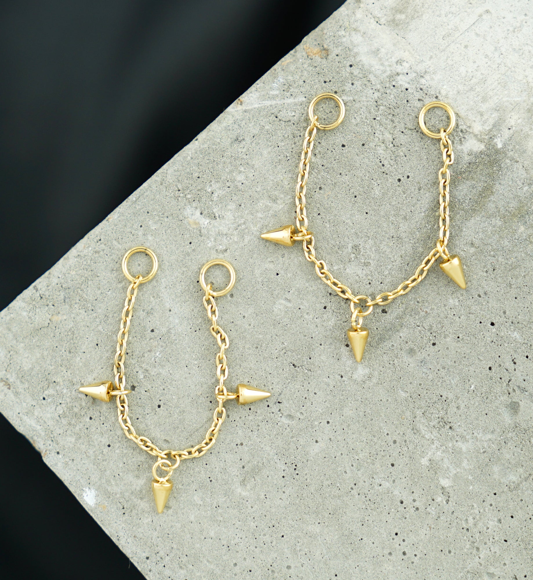24kt Gold PVD Cone Dangle Titanium Connecting Piercing Chain