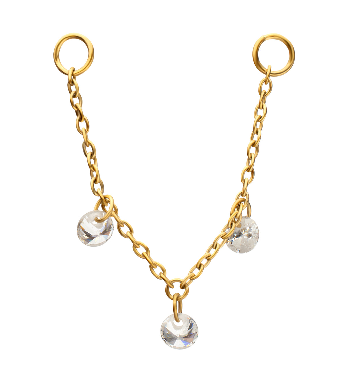 24kt Gold PVD CZ Dangle Titanium Connecting Piercing Chain