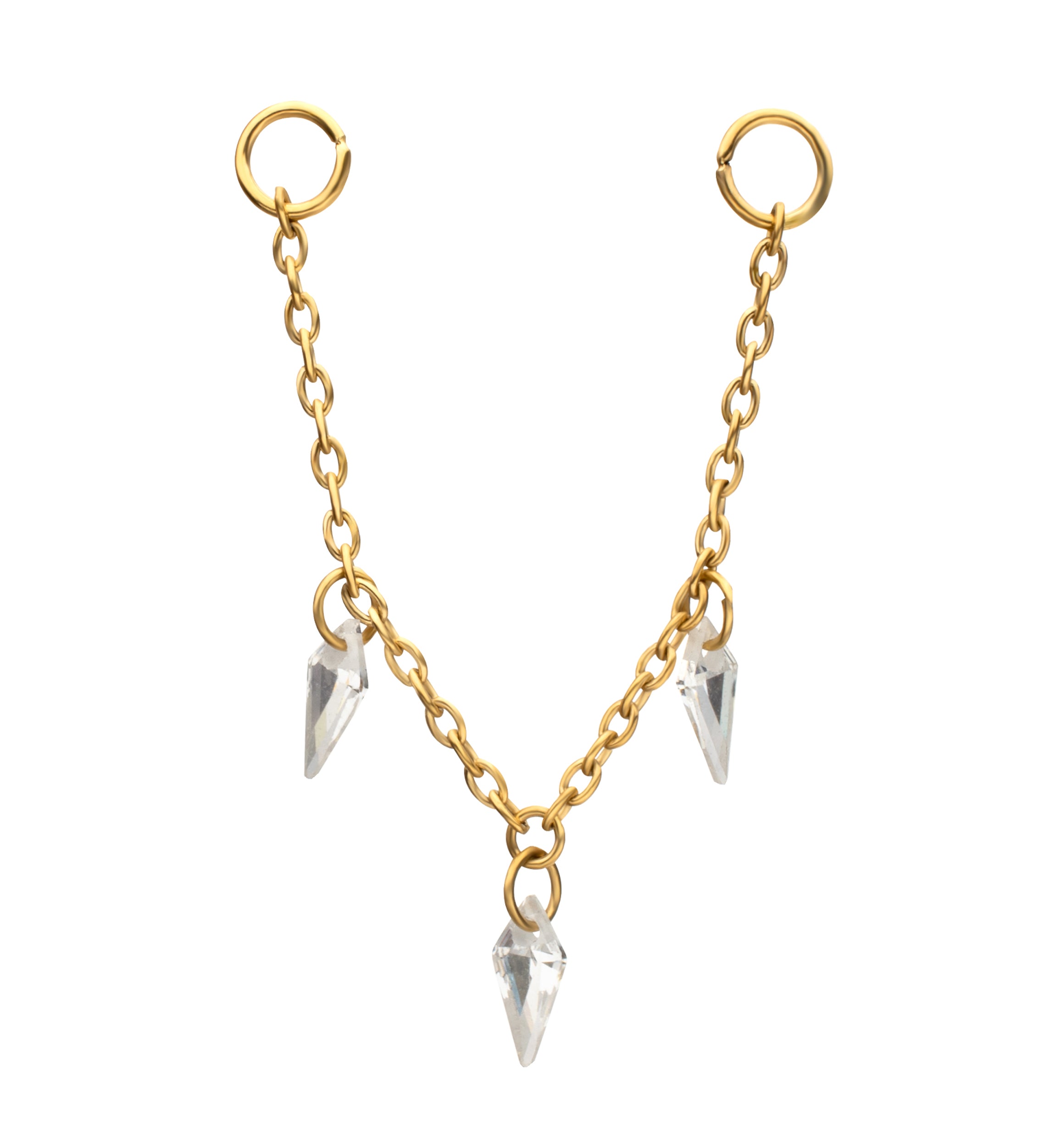 24kt Gold PVD Dart CZ Dangle Titanium Connecting Piercing Chain