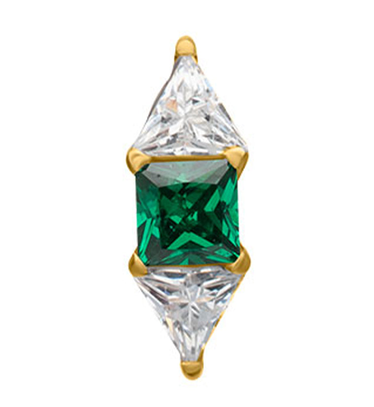 24kt Gold PVD Double-Edged Emerald CZ Titanium Threadless Top