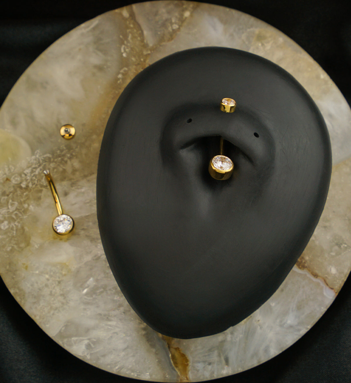 24kt Gold PVD Double Flat CZ Titanium Belly Button Ring