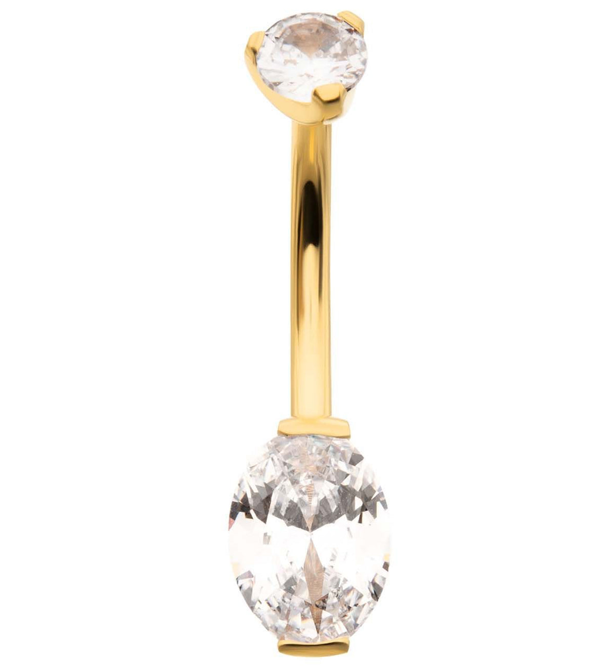 24kt Gold PVD Double Oval CZ Titanium Belly Button Ring
