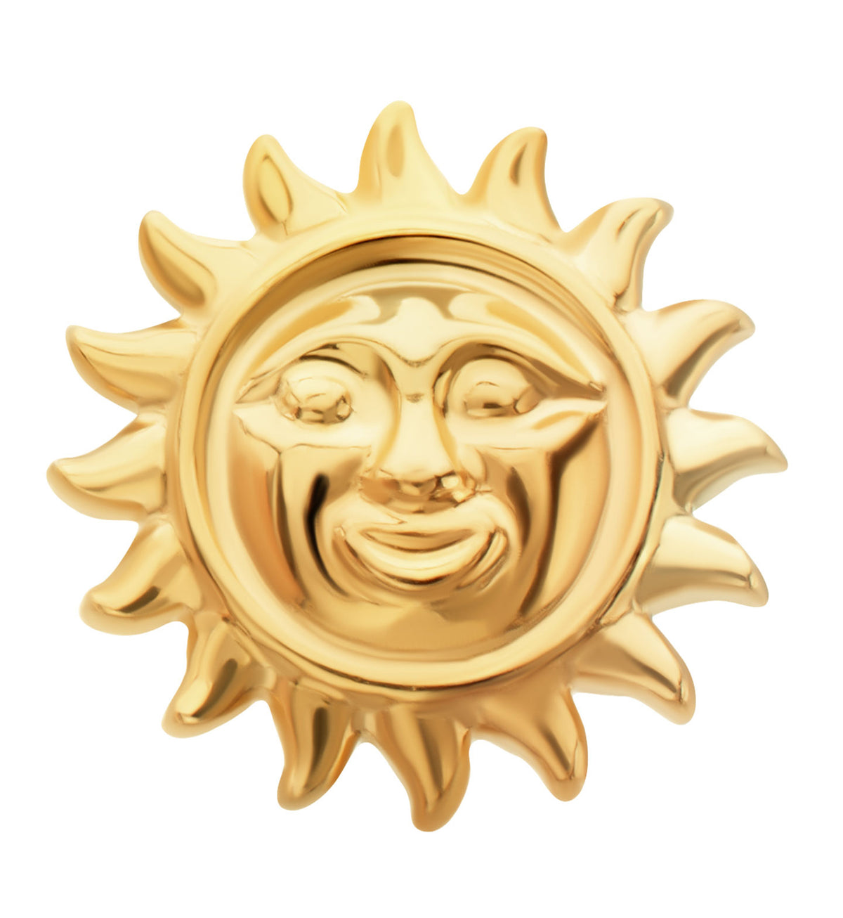 24kt Gold PVD Grinning Sun Titanium Threadless Top by Urban Body Jewelry