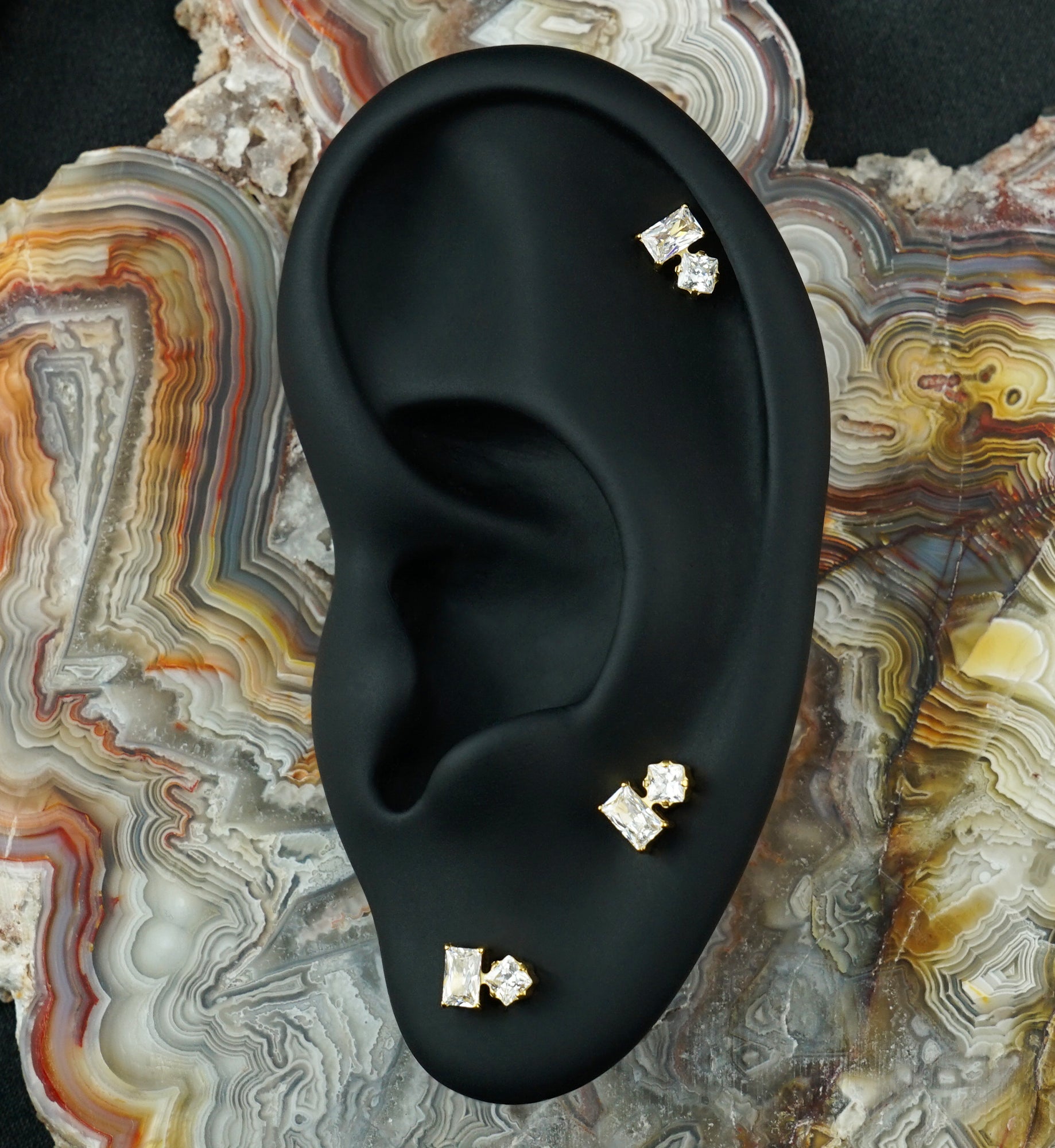 24kt Gold PVD Inverted Tilt Clear CZ Titanium Threadless Top