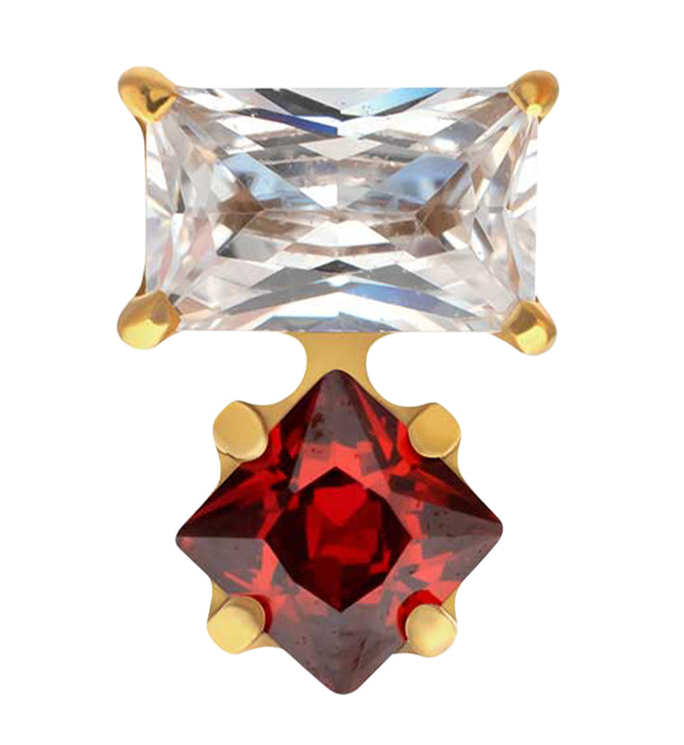 24kt Gold PVD Inverted Tilt Garnet CZ Titanium Threadless Top