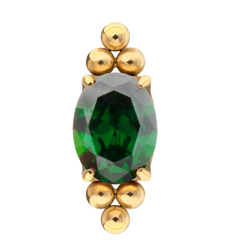 24kt Gold PVD Lamp Post Emerald CZ Titanium Threadless Top
