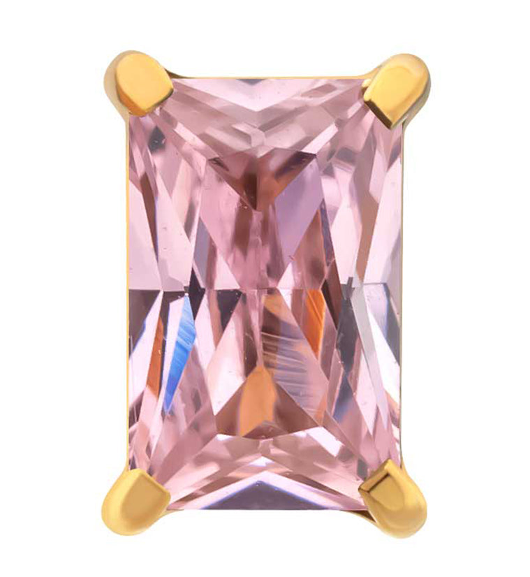 24kt Gold PVD Mini Rectangle Pink CZ Titanium Threadless Top