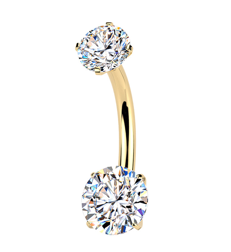 24kt Gold PVD Moissanite Gem Titanium Internally Threaded Belly Button Ring