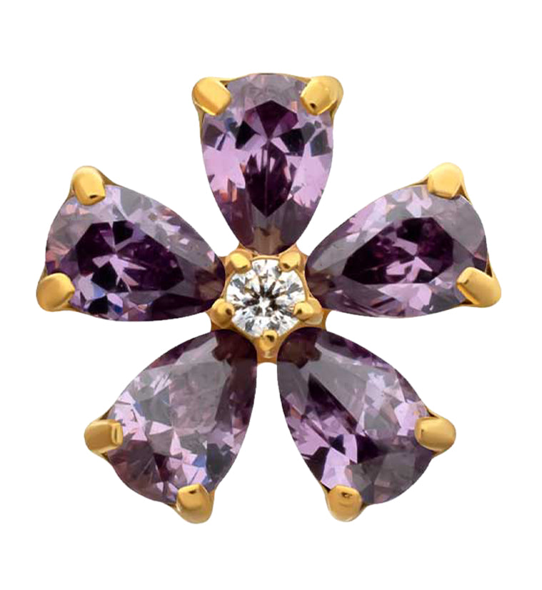24kt Gold PVD Myosotis Amethyst CZ Titanium Threadless Top
