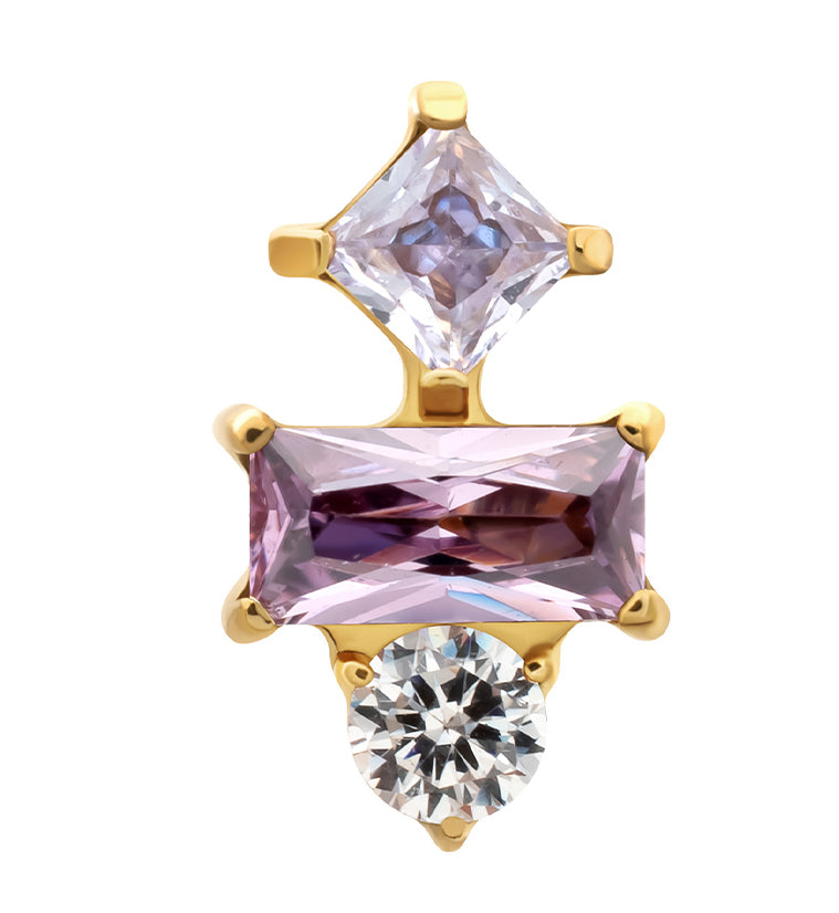 24kt Gold PVD Nocked Amethyst CZ Titanium Threadless Top