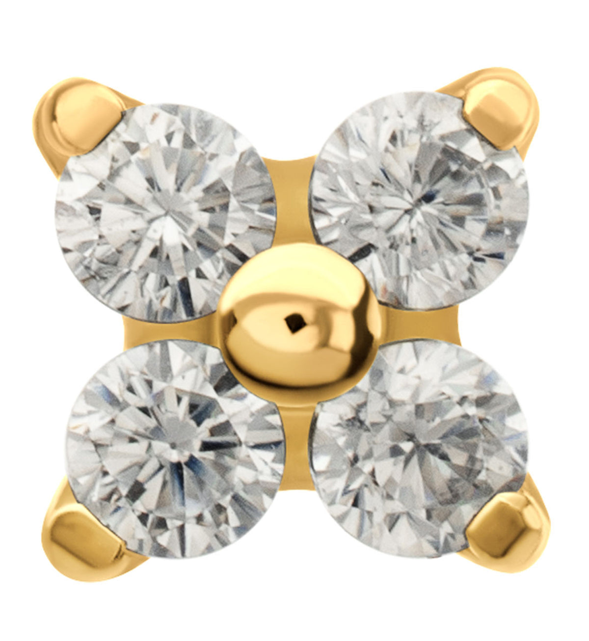 24kt Gold PVD Quarterly Clear CZ Titanium Threadless Top by Urban Body Jewelry