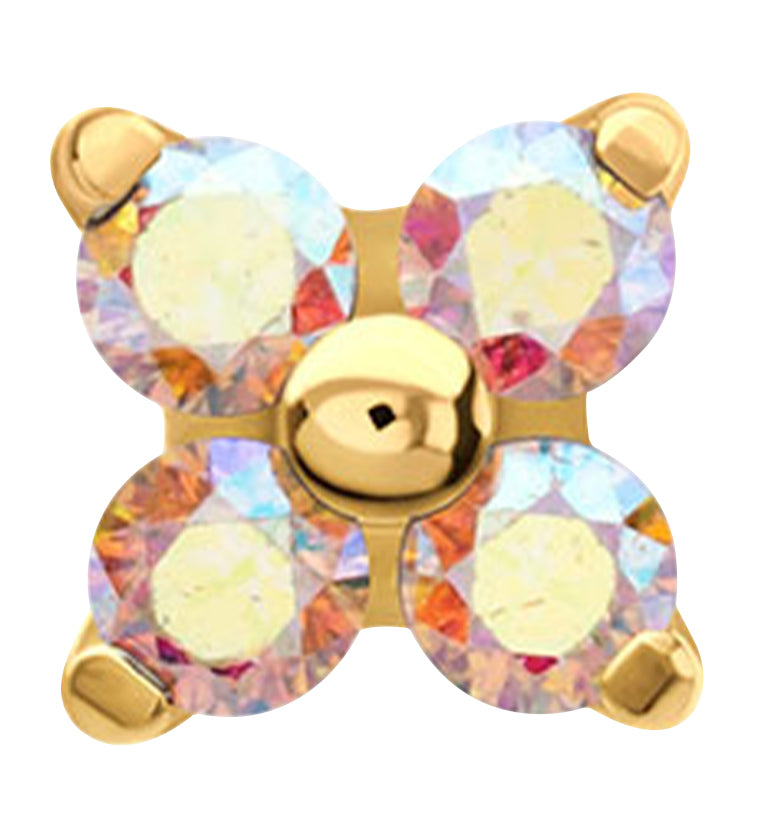 24kt Gold PVD Quarterly Rainbow Aurora CZ Titanium Threadless Top by Urban Body Jewelry