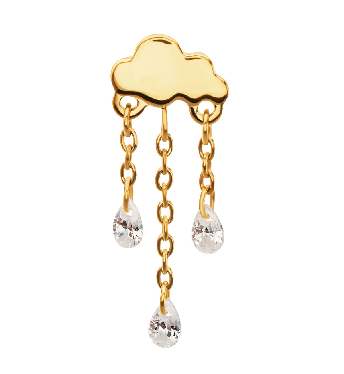 24kt Gold PVD Rainy Day CZ Dangle Titanium Threadless Top by Urban Body Jewelry