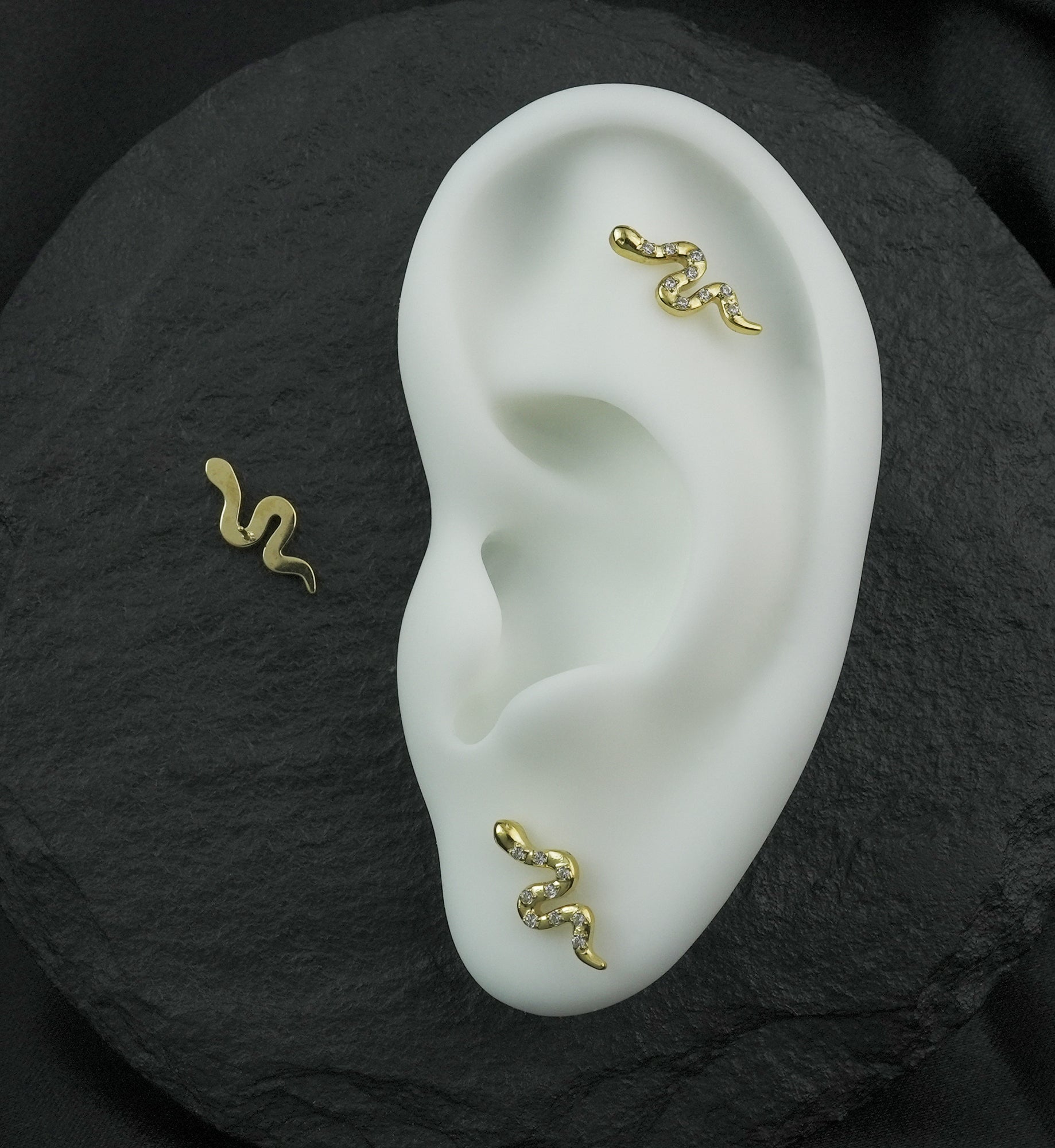 24kt Gold PVD Spotted Snake Clear CZ Titanium Threadless Top