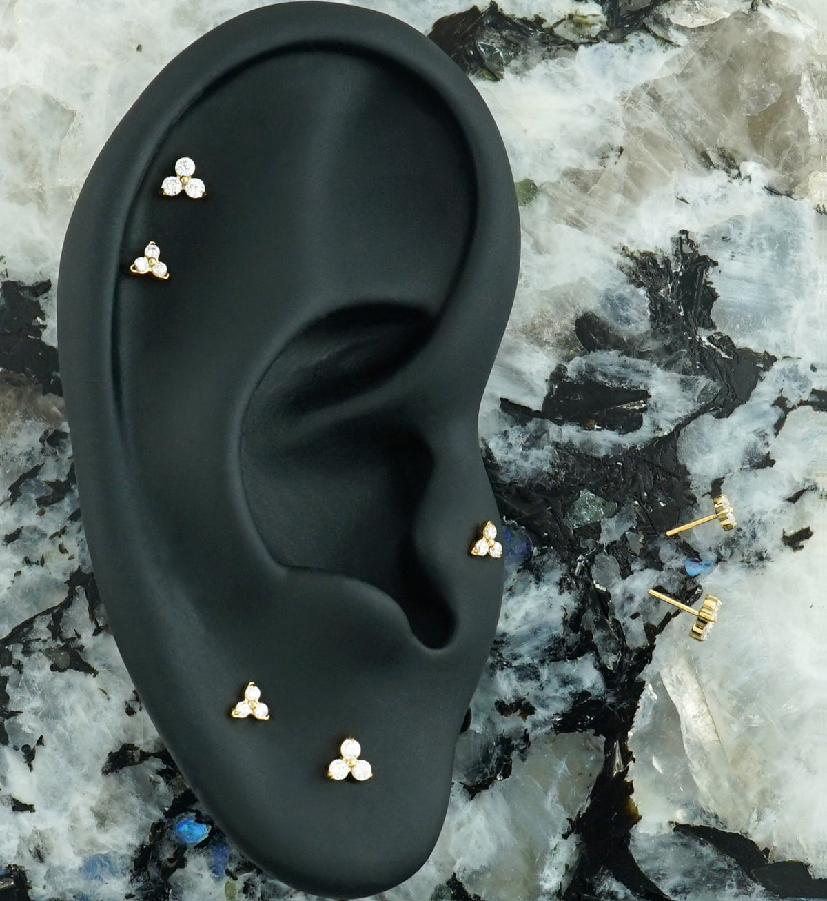 24kt Gold PVD Trine Clear CZ Titanium Threadless Top