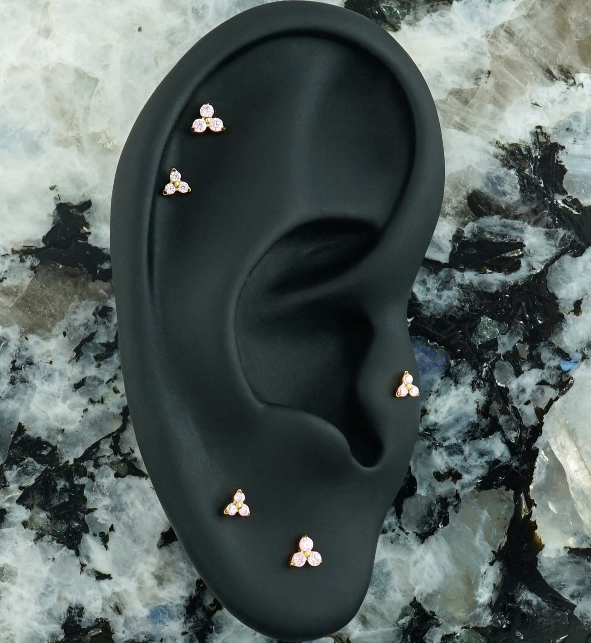 24kt Gold PVD Trine Pink CZ Titanium Threadless Top