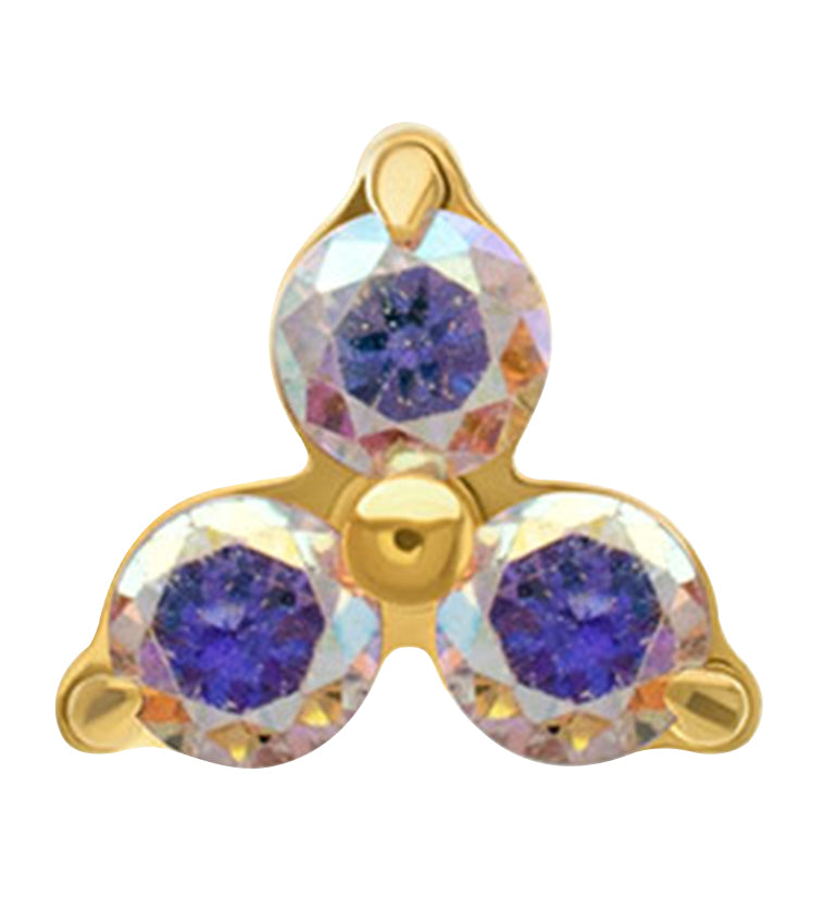 24kt Gold PVD Trine Rainbow Aurora CZ Titanium Threadless Top by Urban Body Jewelry