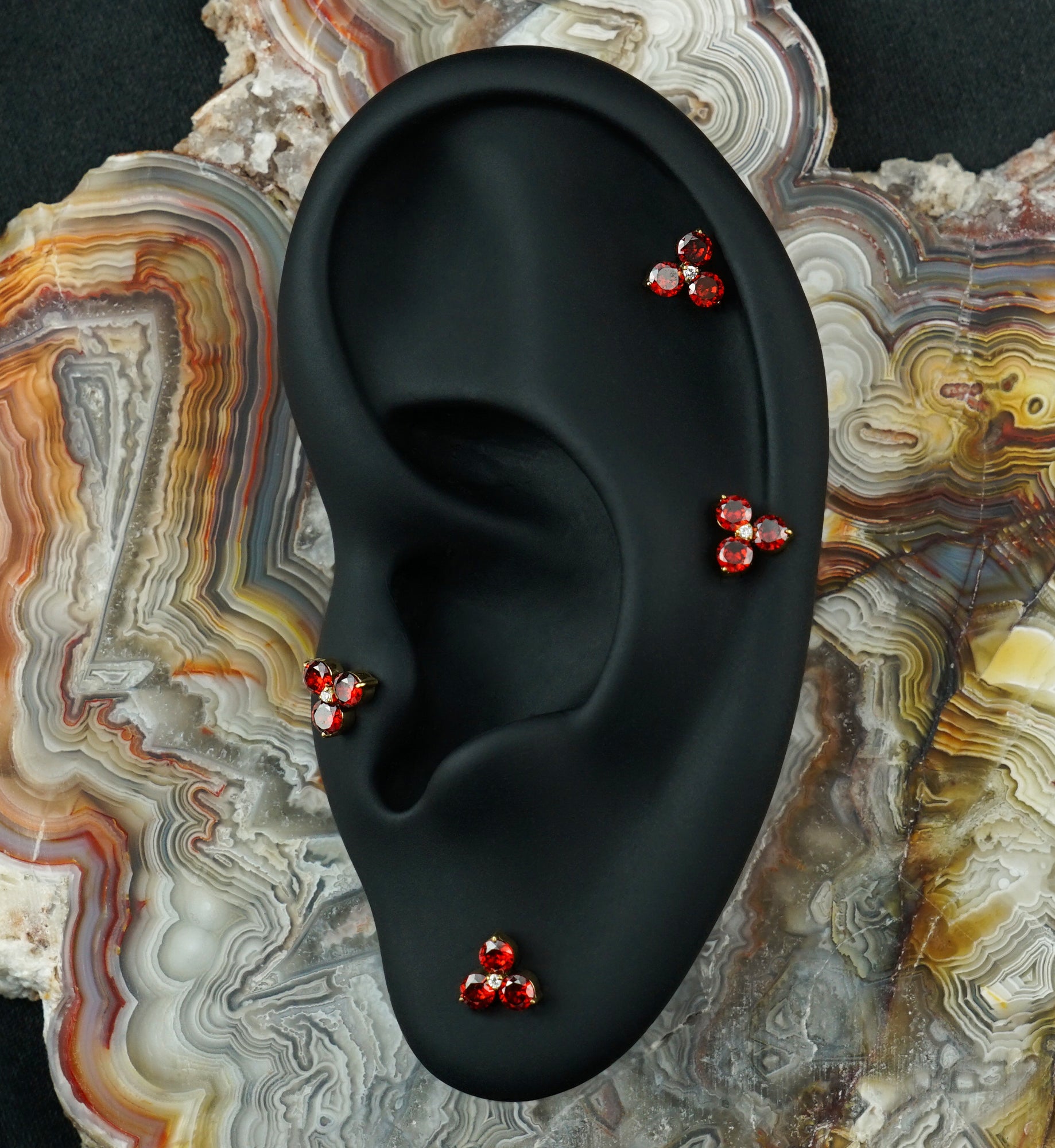 24kt Gold PVD Triplet Garnet CZ Titanium Threadless Top
