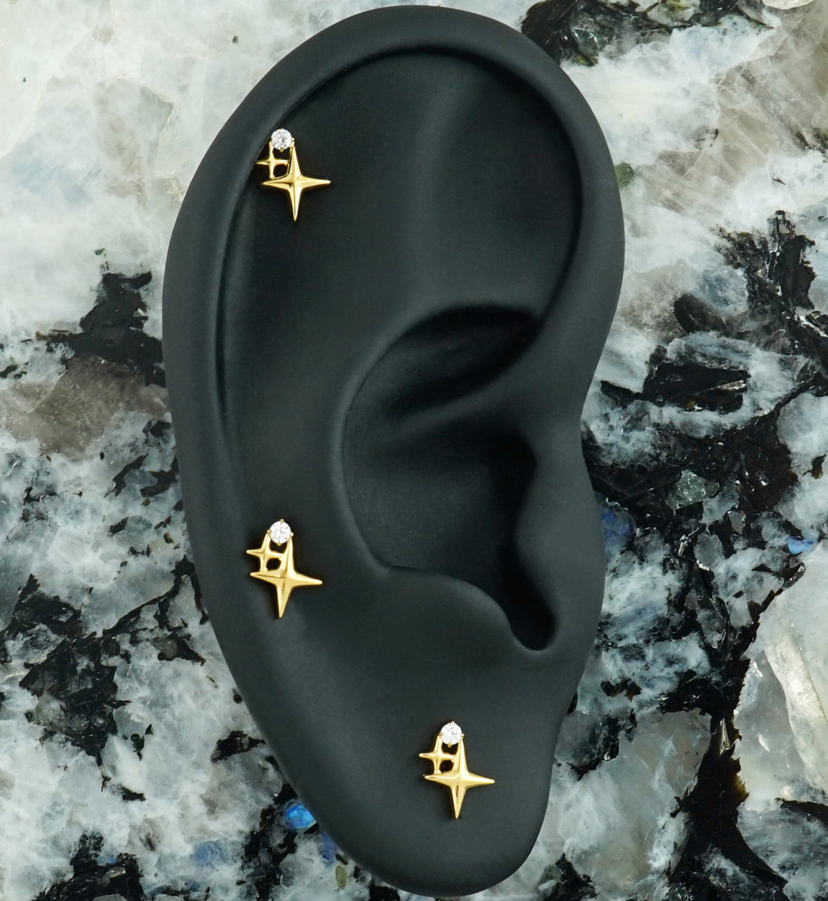 24kt Gold PVD Twinkle Star CZ Titanium Threadless Top