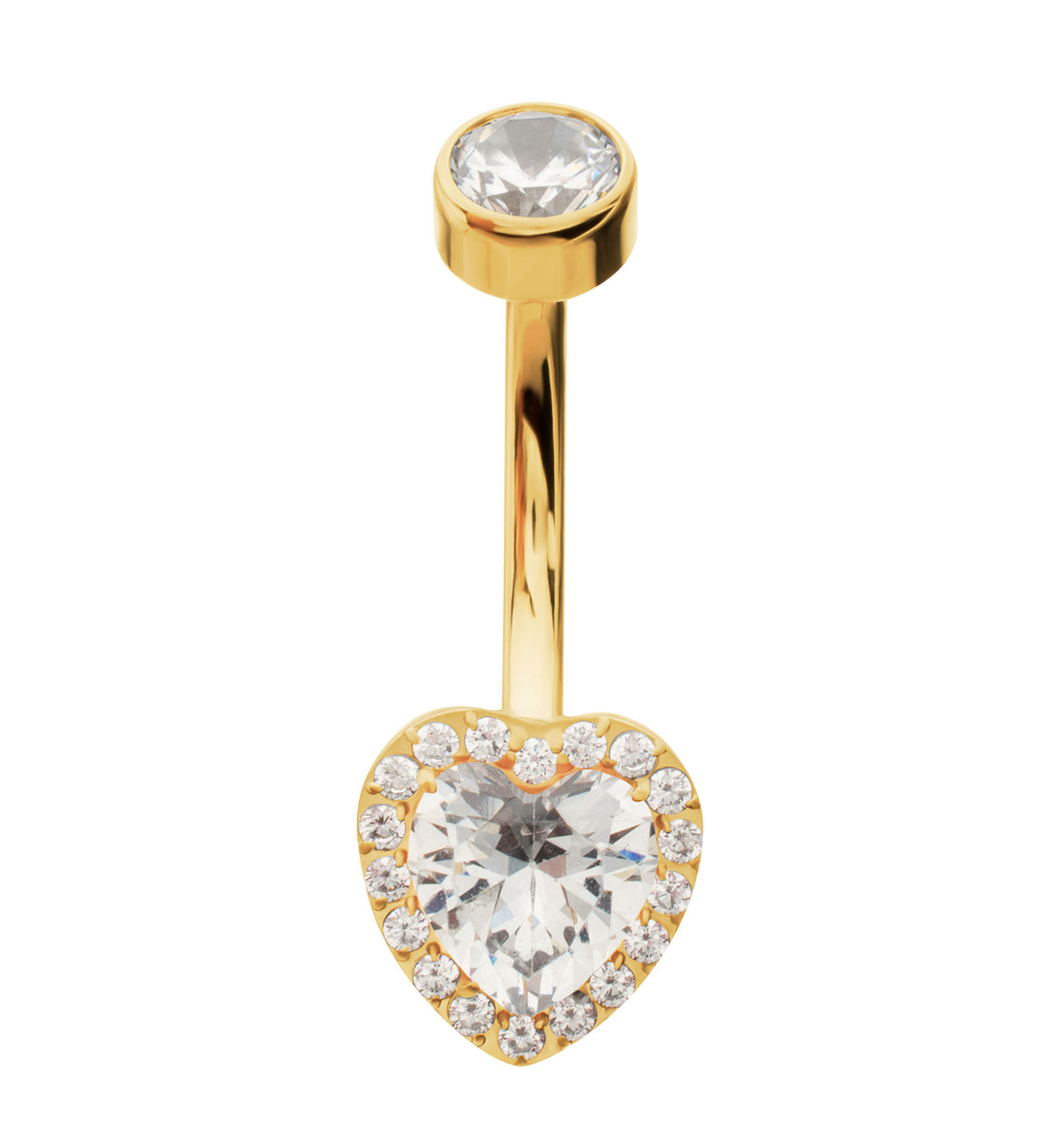 24kt Gold PVD Valentine Heart Clear CZ Titanium Internally Threaded Belly Button Ring