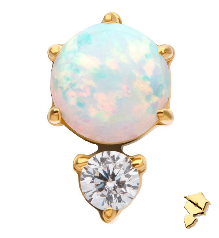 24kt Gold PVD White Opalite Drop Clear CZ Titanium Threadless Top