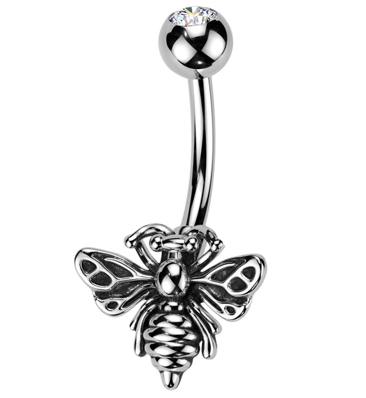 Bee Clear CZ Stainless Steel Belly Button Ring
