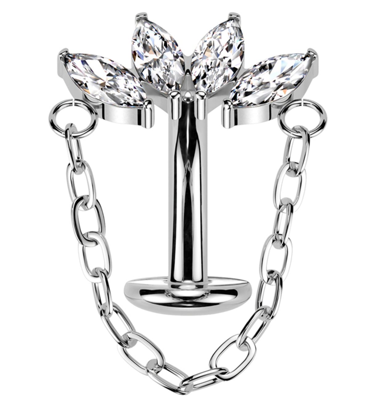 Quartet Dangle Clear CZ Titanium Threadless Belly Button Ring