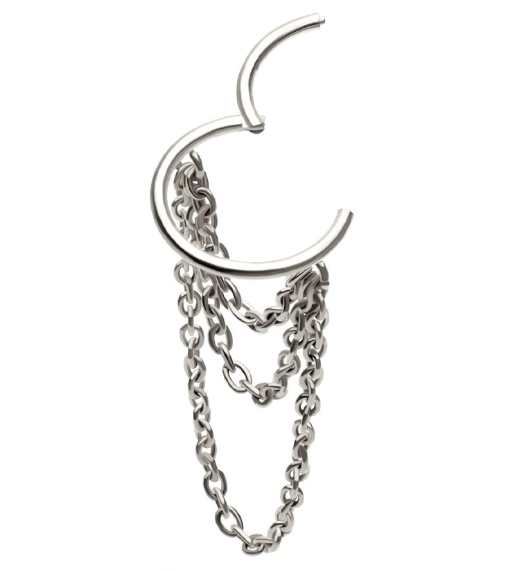 Abaft Triple Dangle Chain Stainless Steel Hinged Segment Ring