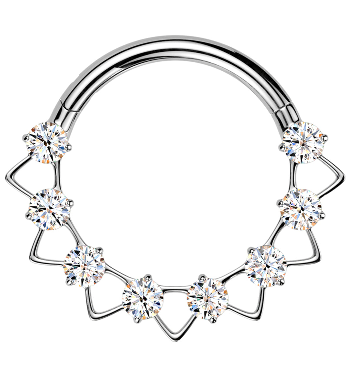 Alternate Triangle Clear CZ Titanium Hinged Segment Ring
