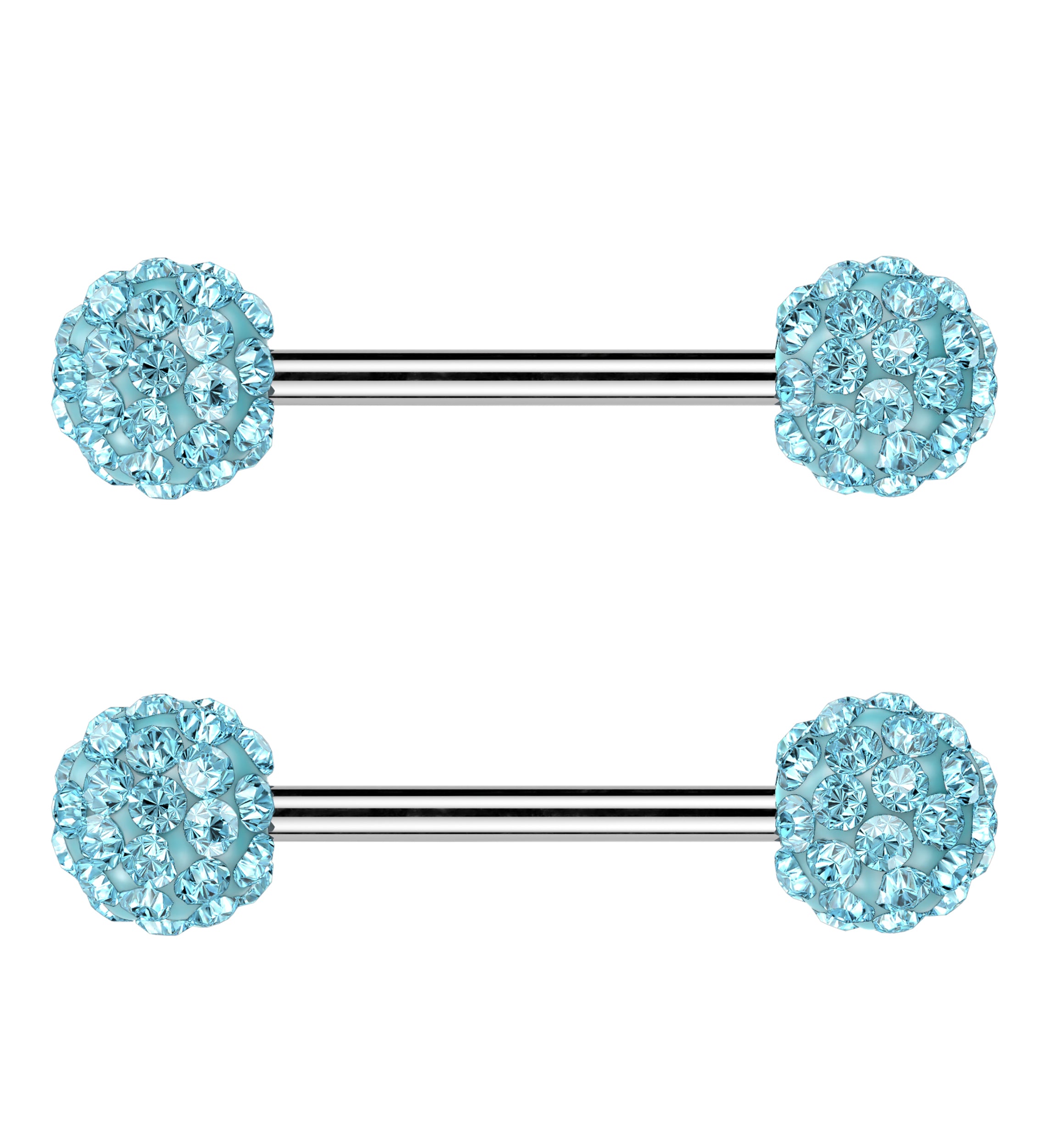 Aqua Crystal Ball CZ Stainless Steel Externally Threaded Nipple Barbell