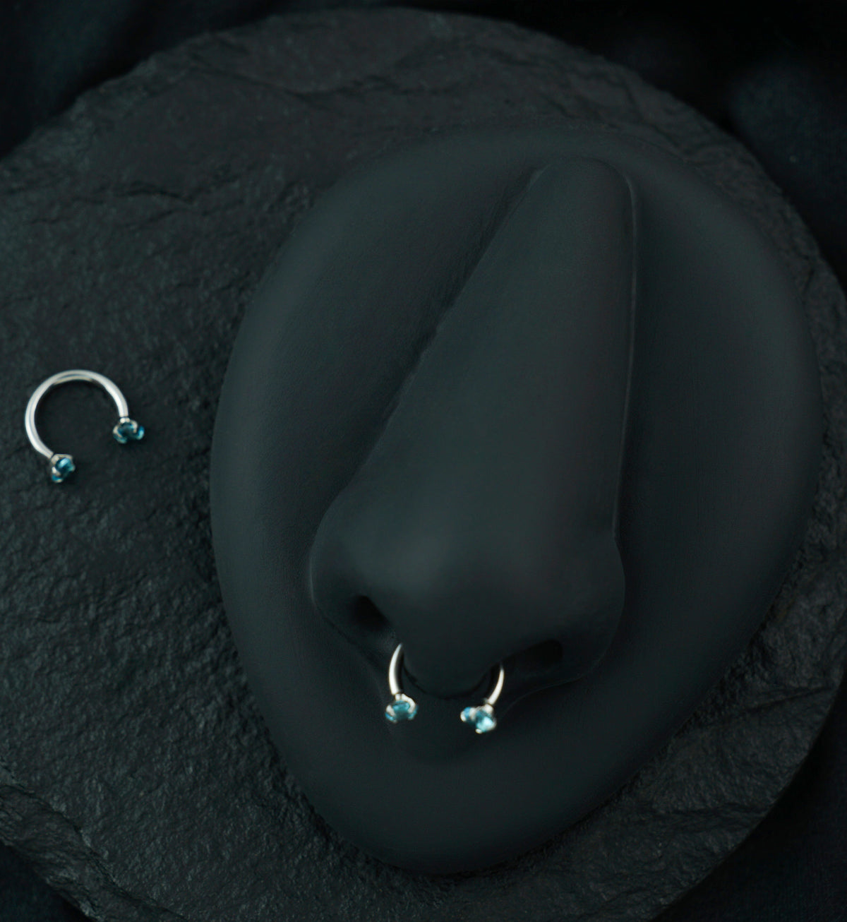 Aqua CZ Prong Set Circular Barbell