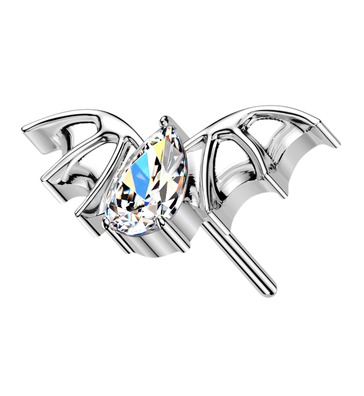 Bat Wings Teardrop Clear CZ Titanium Threadless Top by Urban Body Jewelry