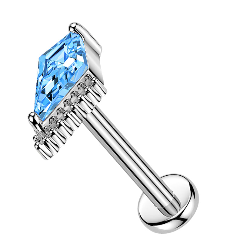 Beaded Edge Kite Aqua CZ Stainless Steel Threadless Labret