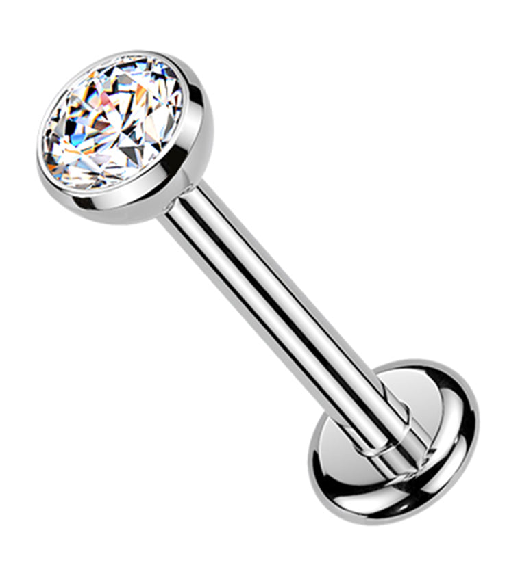 Bezel CZ Long Thread Internally Threaded Titanium Labret