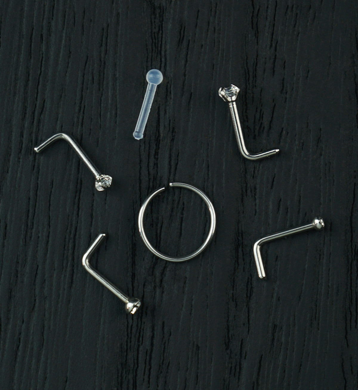 Bezel/Prong Clear CZ Stainless Steel L Bend/Stud/Hoop Variety Pack (6 Pack)