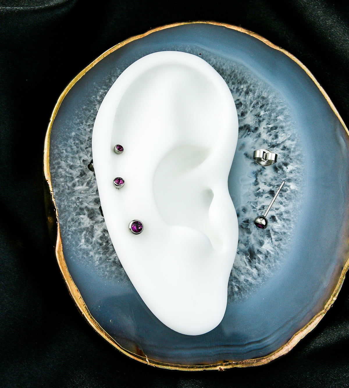 Bezel Purple CZ Stainless Steel Stud Earrings