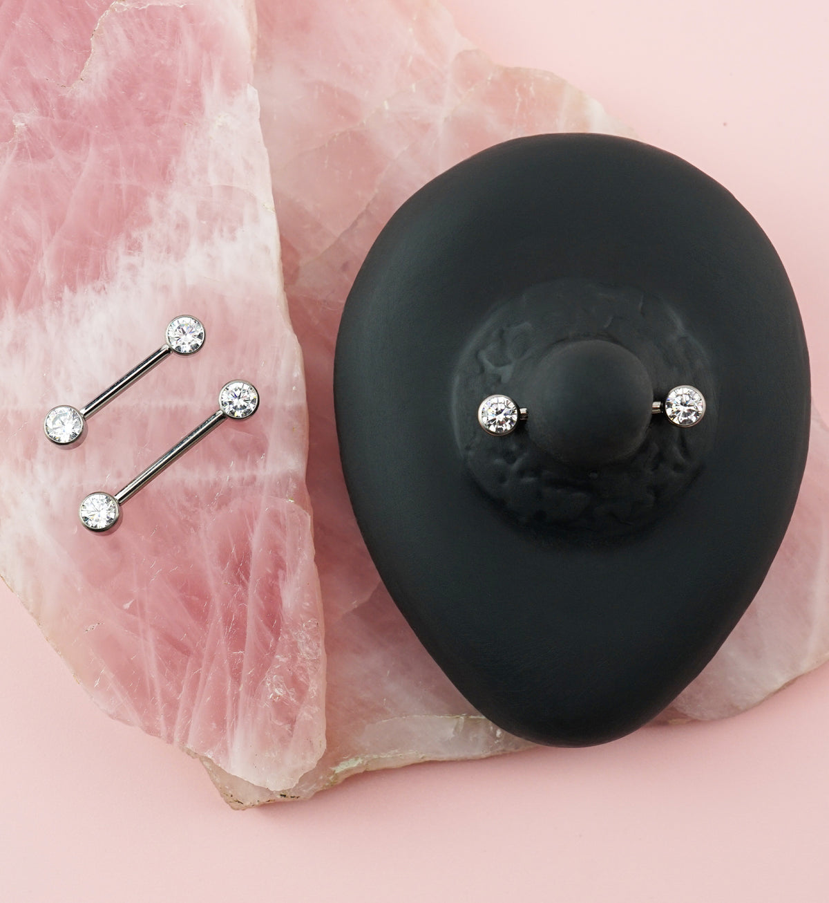 Bezel Set Clear CZ Titanium Internally Threaded Nipple Barbells