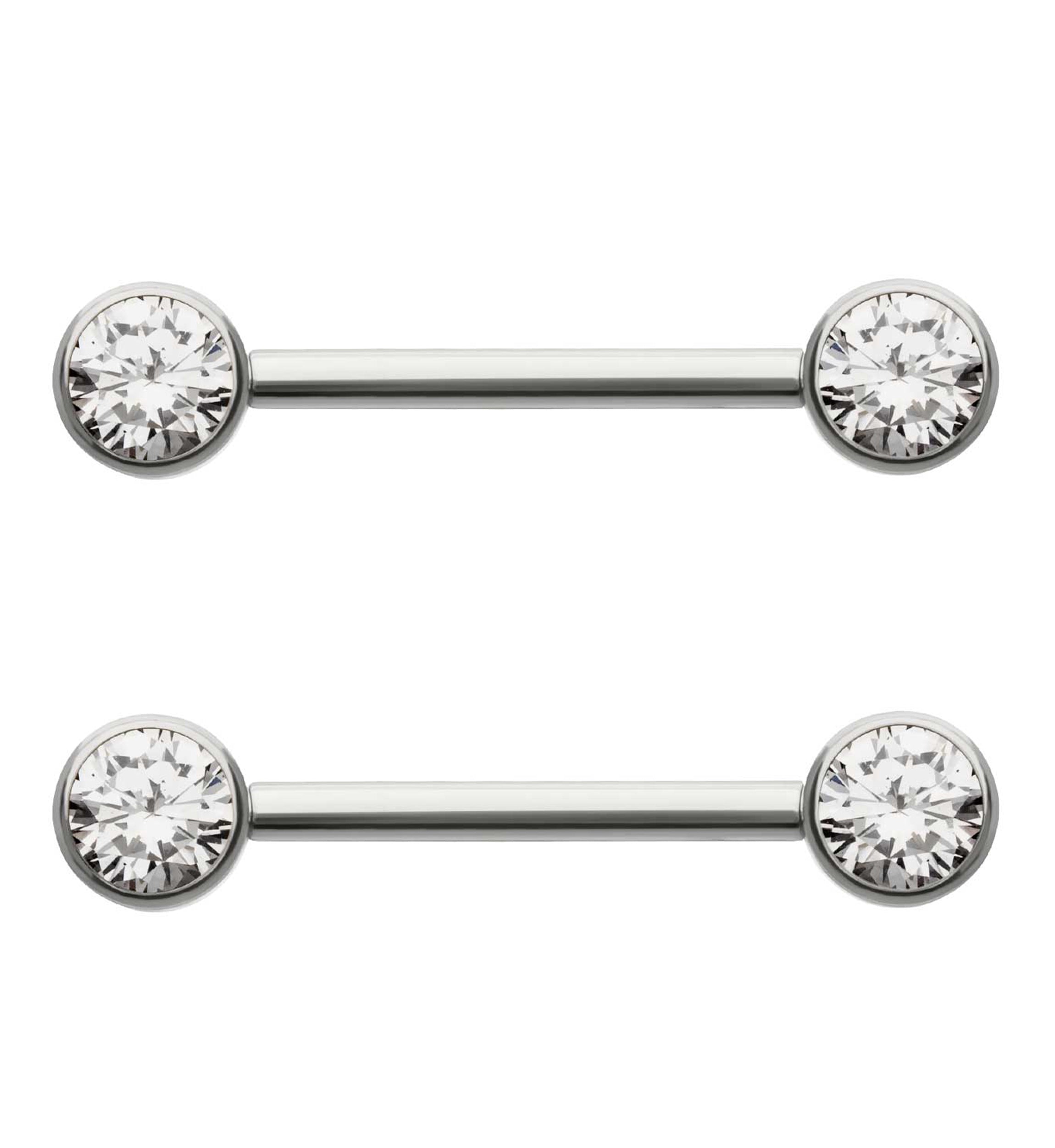 Bezel Set Clear CZ Titanium Internally Threaded Nipple Barbells