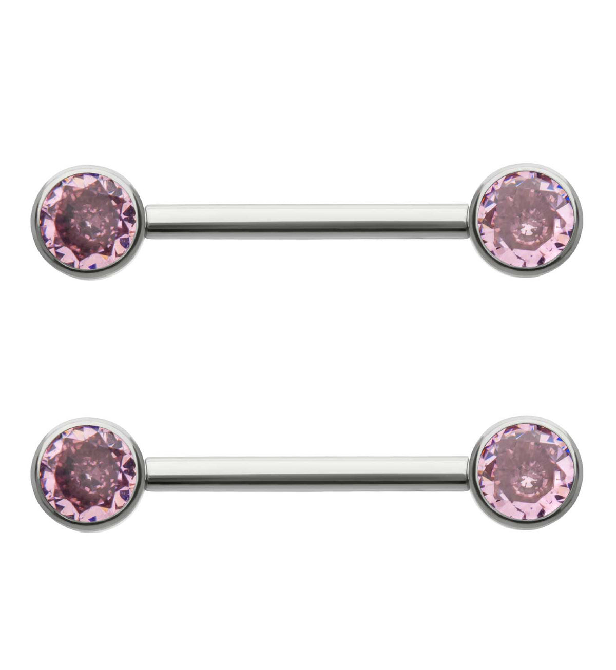 Bezel Set Pink CZ Titanium Internally Threaded Nipple Barbells
