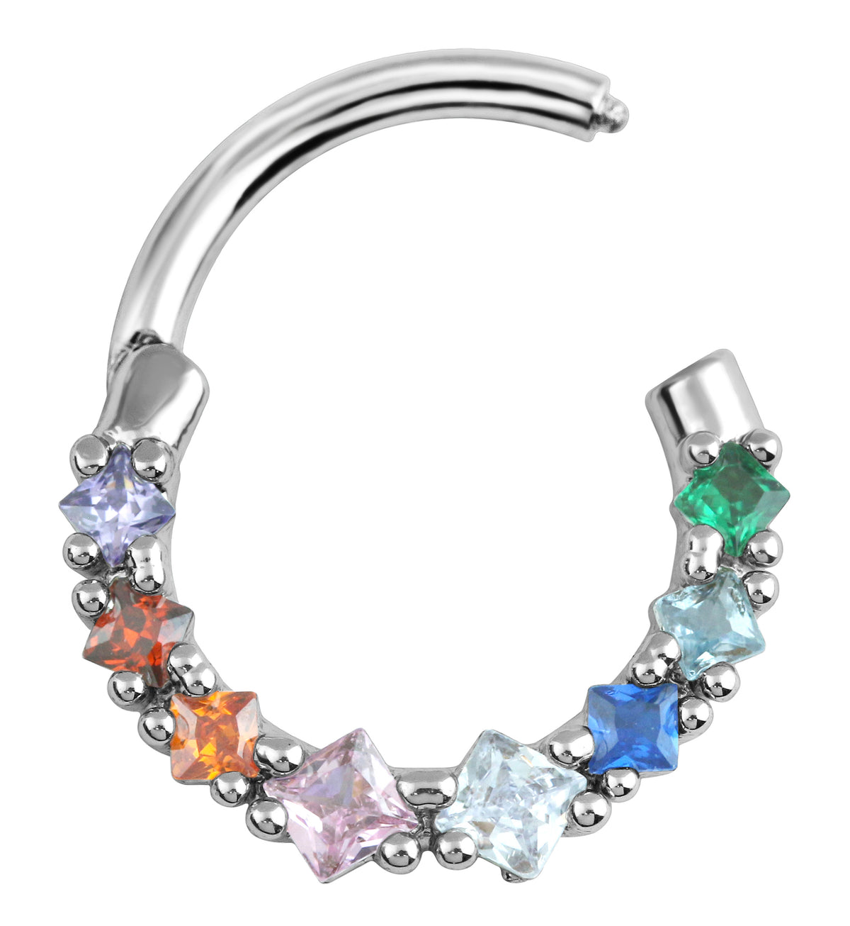 Birthstone Gems Stainless Steel Straight Hinged Segment Ring