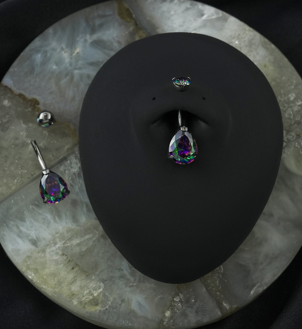 Black Aurora Teardrop CZ Titanium Belly Button Ring