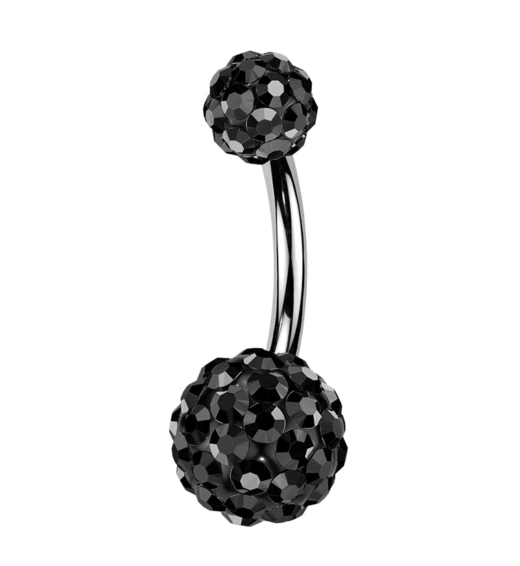 Black Crystal Ball CZ Stainless Steel Externally Threaded Belly Button Ring