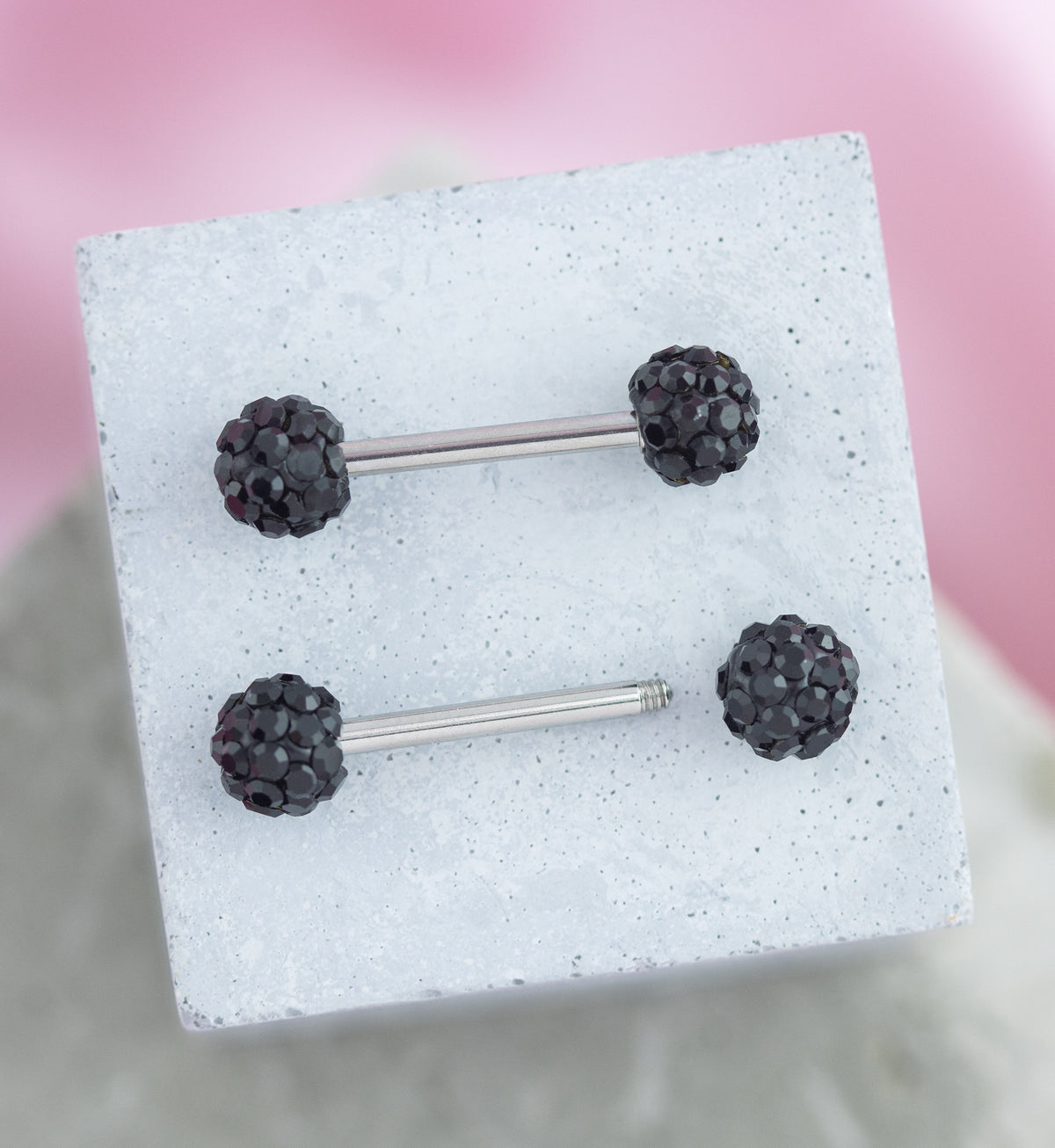 Black Crystal Ball CZ Stainless Steel Externally Threaded Nipple Barbell