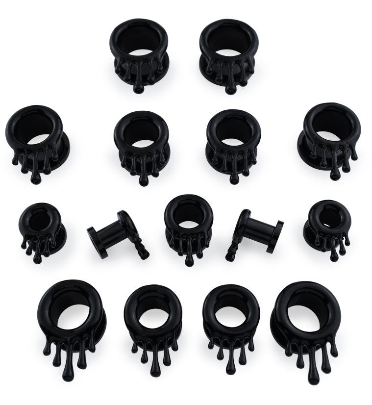 Black PVD Dripping Stainless Steel Screw Back Tunnel Plugs