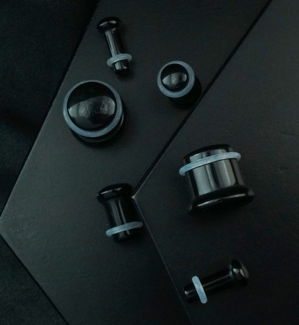Black Obsidian Stone Plugs - Single Flare with Grooves